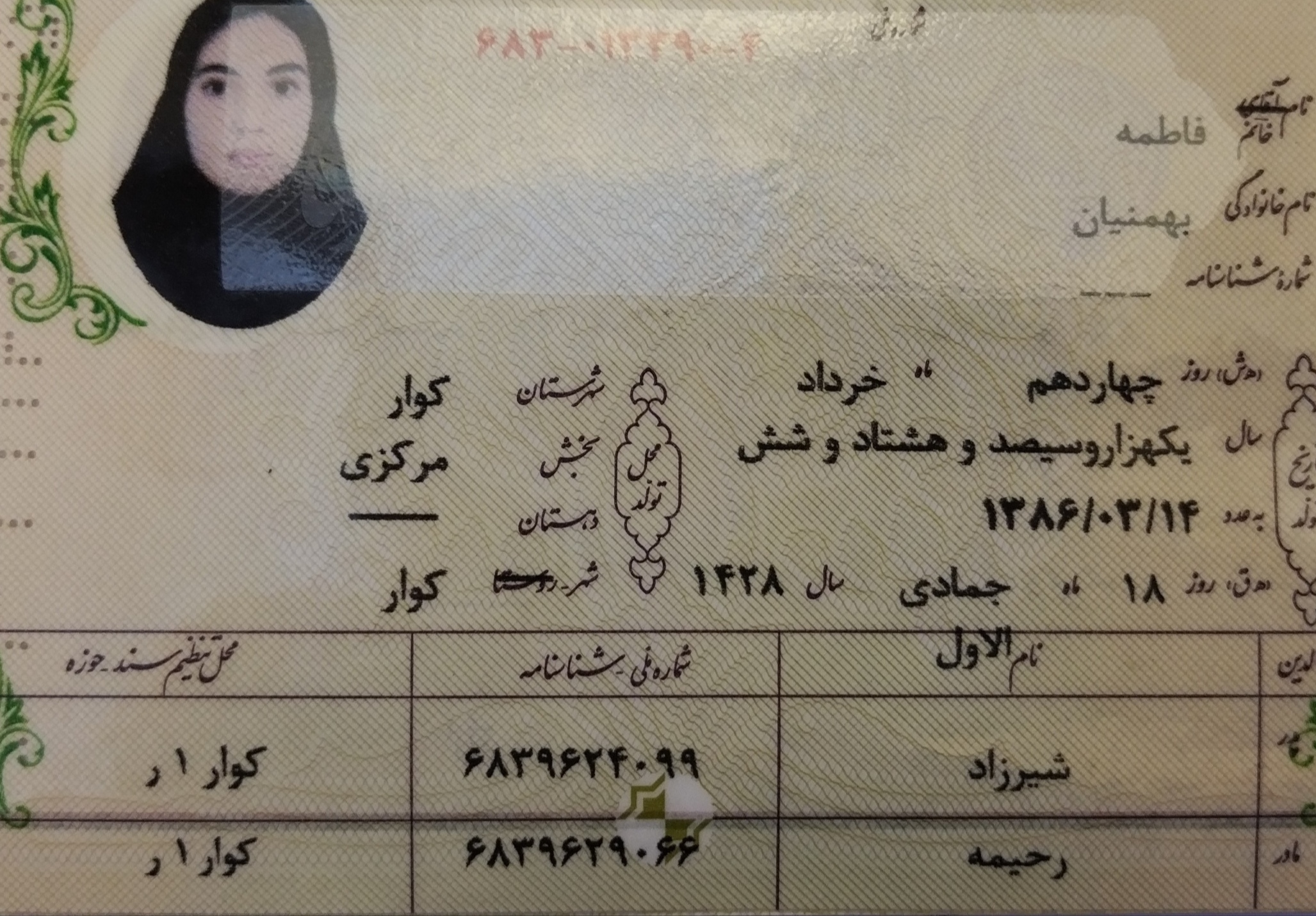 تصویر صفحه اول شناسنامه